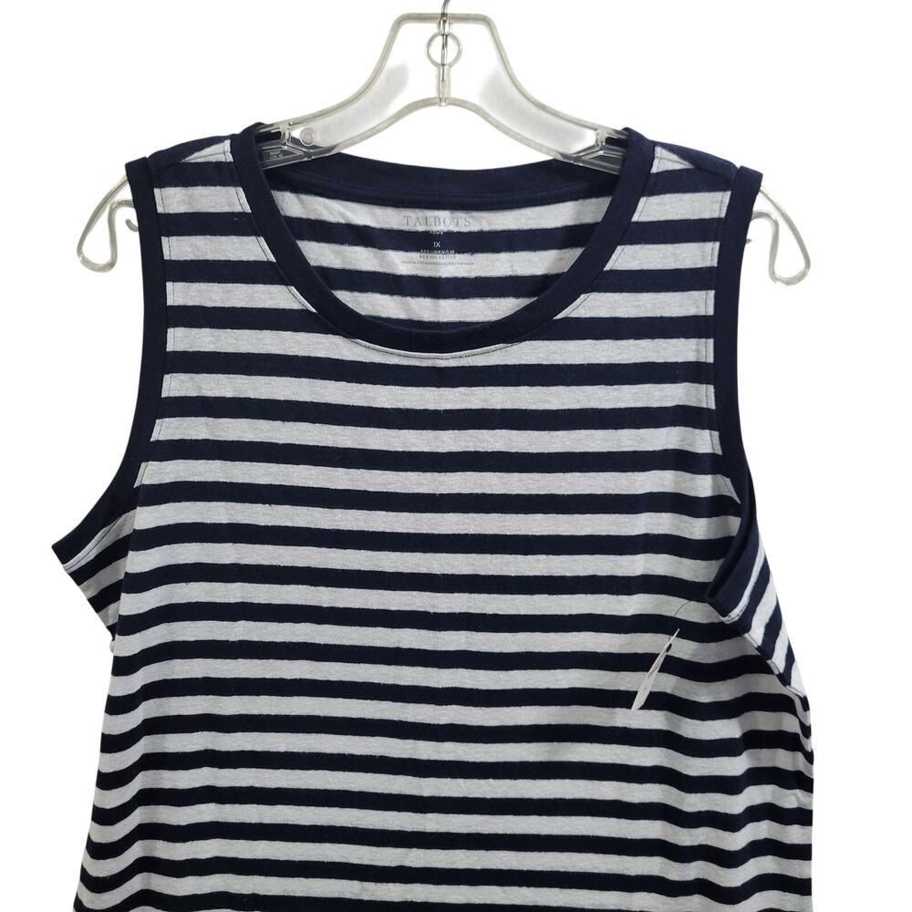 Talbots Women's Blue Striped Linen Blend Tank Top Size 1X NWT 52025-1132 - Picture 2 of 6